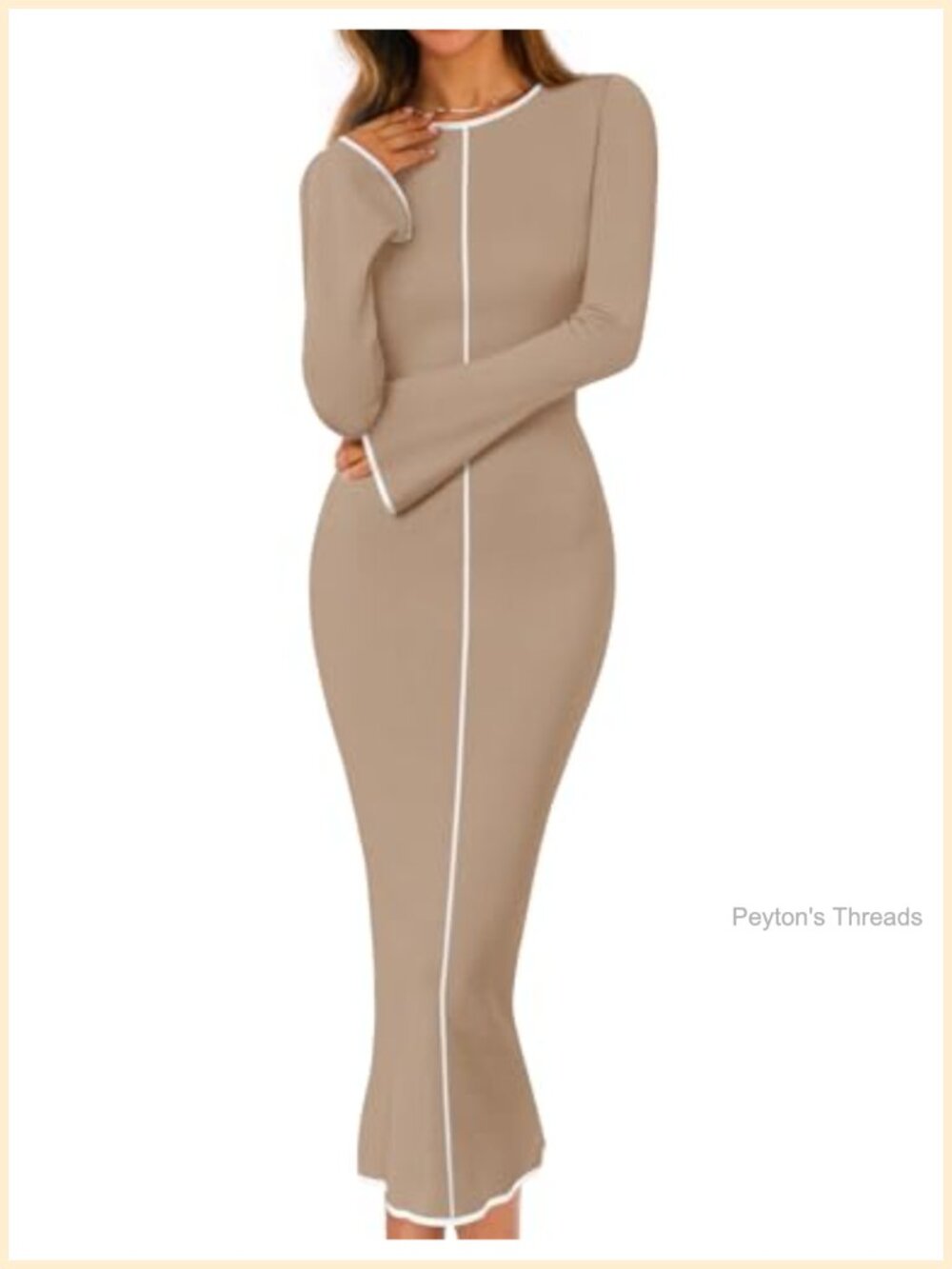 MEROKEETY Women Bell Sleeve Bodycon Knit Midi Maxi Sweater Dress